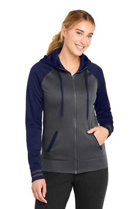 Sport - Tek ® Women's Sport - Wick ® Varsity Fleece Full - Zip Hooded Jacket. LST236 - Sport - Tek LST236 Dark Smoke Grey/ Navy XS Jackets
