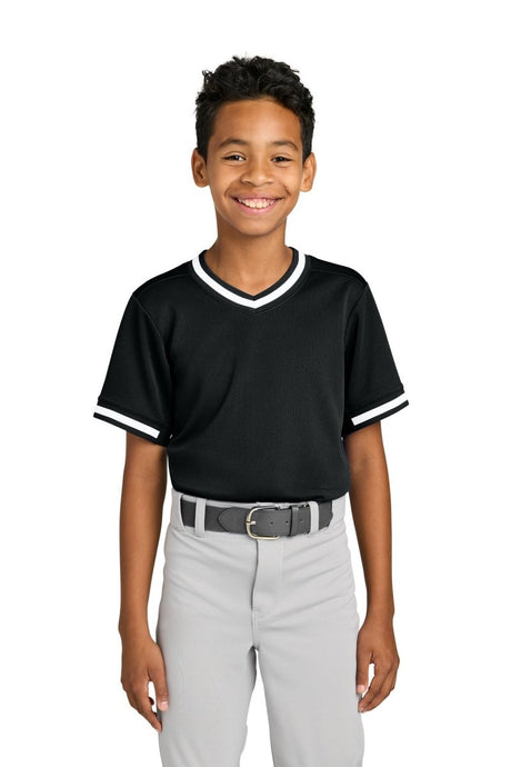 Sport - Tek ® Youth Tough Mesh V - Neck Baseball Jersey YST221 - Sport - Tek YST221 Black XS Jerseys