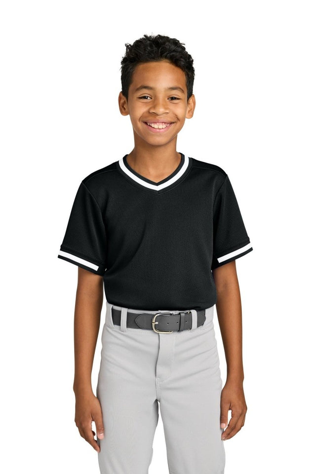 Sport - Tek ® Youth Tough Mesh V - Neck Baseball Jersey YST221 - Sport - Tek YST221 Black XS Jerseys