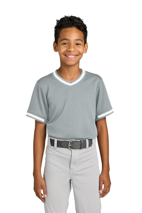 Sport - Tek ® Youth Tough Mesh V - Neck Baseball Jersey YST221 - Sport - Tek YST221 Silver XS Jerseys