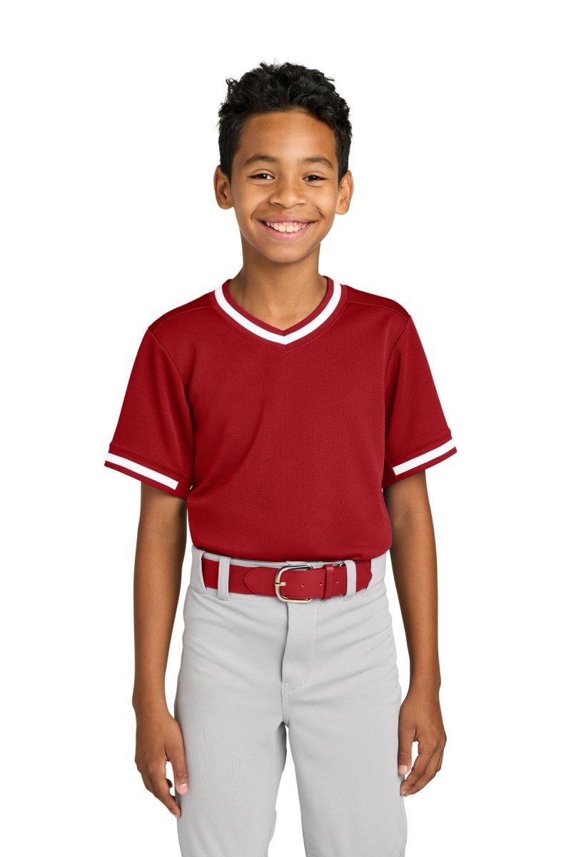 Sport - Tek ® Youth Tough Mesh V - Neck Baseball Jersey YST221 - Sport - Tek YST221 True Red XS Jerseys