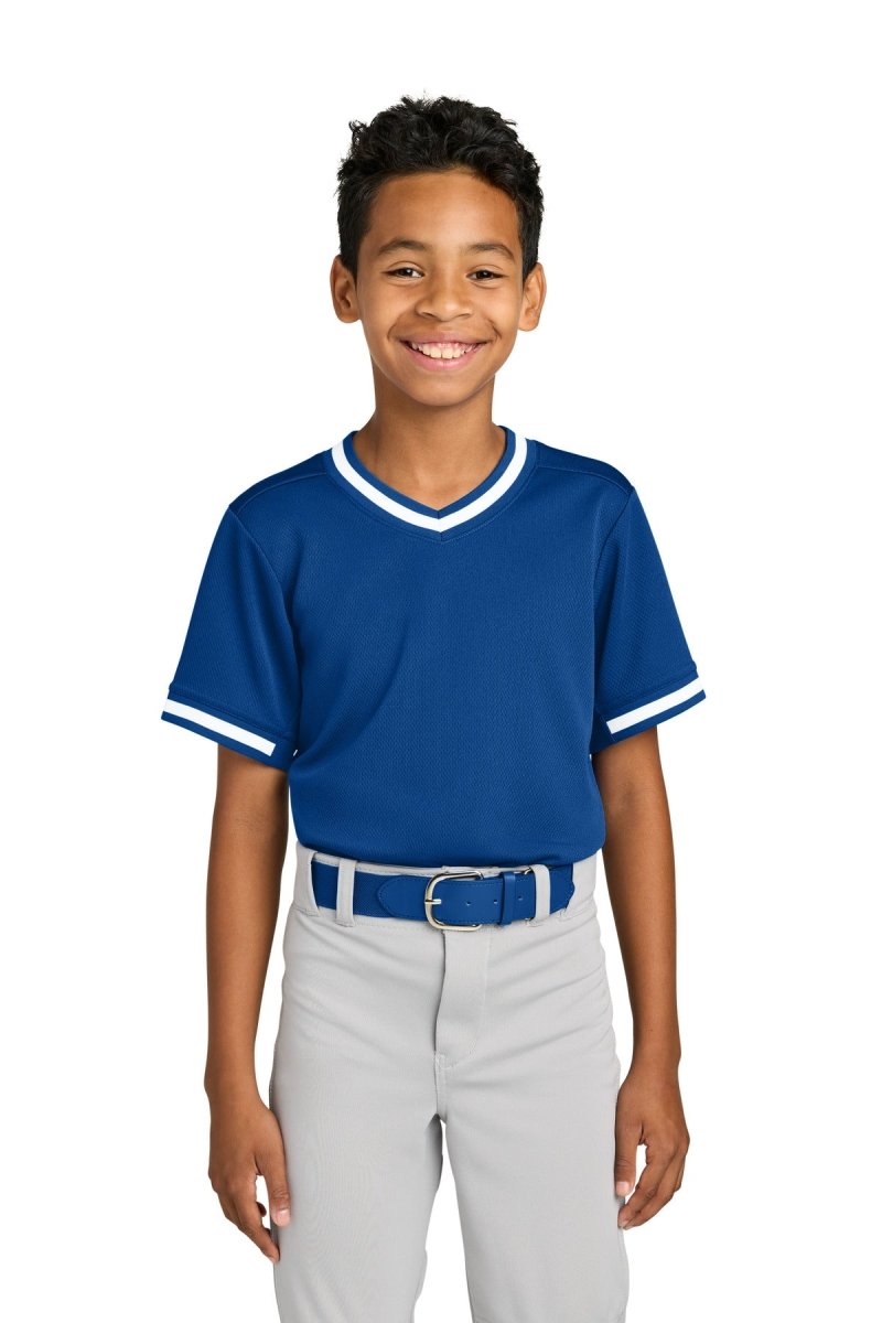 Sport - Tek ® Youth Tough Mesh V - Neck Baseball Jersey YST221 - Sport - Tek YST221 True Royal XS Jerseys