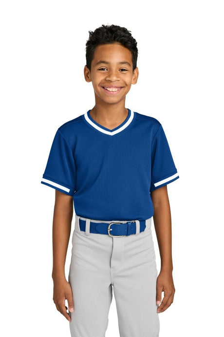 Sport - Tek ® Youth Tough Mesh V - Neck Baseball Jersey YST221 - Sport - Tek YST221 True Royal XS Jerseys