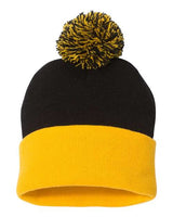 Sportsman 12" Pom - Pom Cuffed Beanie - Sportsman SP15 Black/ Gold One Size Beanies