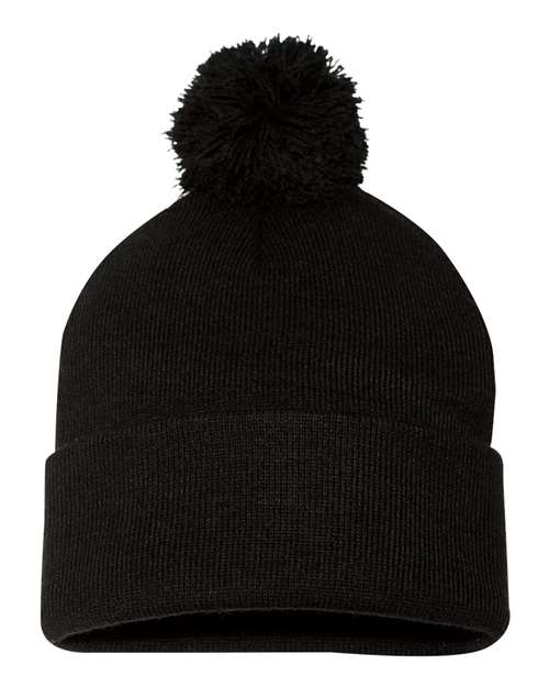 Sportsman 12" Pom - Pom Cuffed Beanie - Sportsman SP15 Black One Size Beanies
