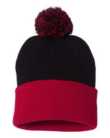 Sportsman 12" Pom - Pom Cuffed Beanie - Sportsman SP15 Black/ Red One Size Beanies