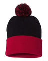 Sportsman 12" Pom - Pom Cuffed Beanie - Sportsman SP15 Black/ Red One Size Beanies