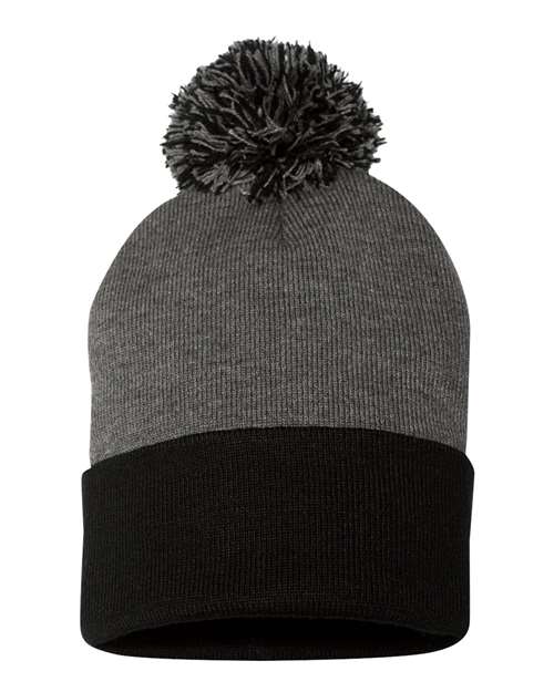 Sportsman 12" Pom - Pom Cuffed Beanie - Sportsman SP15 Dark Heather Grey/ Black One Size Beanies