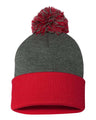 Sportsman 12" Pom - Pom Cuffed Beanie - Sportsman SP15 Dark Heather Grey/ Red One Size Beanies