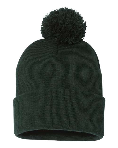 Sportsman 12" Pom - Pom Cuffed Beanie - Sportsman SP15 Forest One Size Beanies