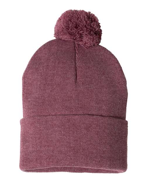 Sportsman 12" Pom - Pom Cuffed Beanie - Sportsman SP15 Heather Cardinal One Size Beanies