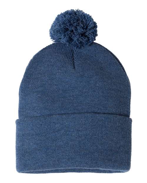 Sportsman 12" Pom - Pom Cuffed Beanie - Sportsman SP15 Heather Dark Royal One Size Beanies