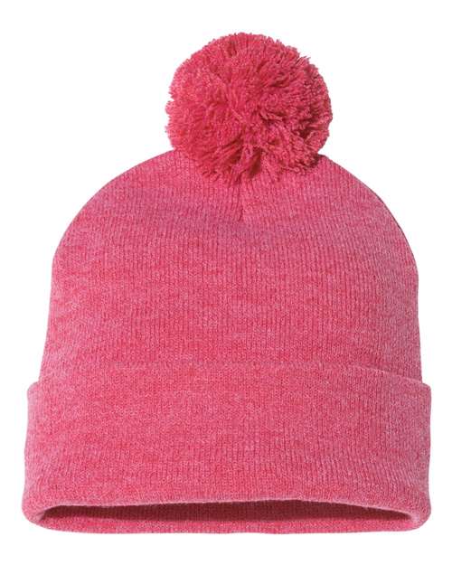 Sportsman 12" Pom - Pom Cuffed Beanie - Sportsman SP15 Heather Red One Size Beanies
