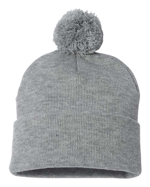 Sportsman 12" Pom - Pom Cuffed Beanie - Sportsman SP15 Light Heather Grey One Size Beanies