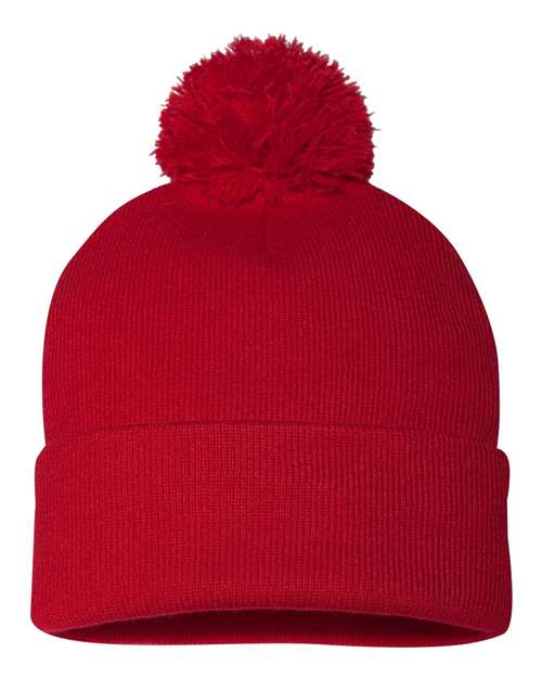 Sportsman 12" Pom - Pom Cuffed Beanie - Sportsman SP15 Red One Size Beanies