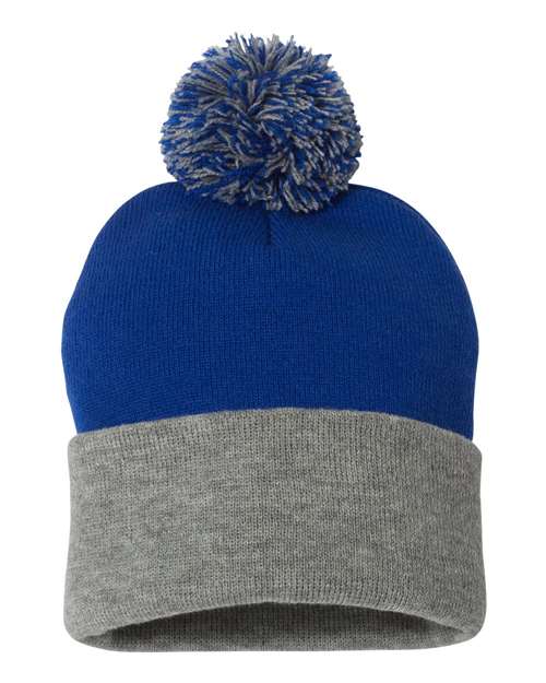 Sportsman 12" Pom - Pom Cuffed Beanie - Sportsman SP15 Royal/ Light Heather Grey One Size Beanies
