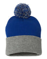 Sportsman 12" Pom - Pom Cuffed Beanie - Sportsman SP15 Royal/ Light Heather Grey One Size Beanies