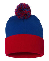 Sportsman 12" Pom - Pom Cuffed Beanie - Sportsman SP15 Royal/ Red One Size Beanies