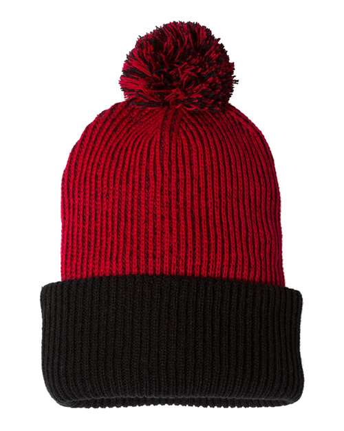 Sportsman 12" Speckled Pom - Pom Cuffed Beanie - Sportsman SP70 Red/ Black One Size Beanies