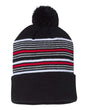 Sportsman 12" Striped Pom - Pom Cuffed Beanie - Sportsman SP60 Black/ White/ Grey/ Red One Size Beanies
