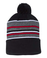 Sportsman 12" Striped Pom - Pom Cuffed Beanie - Sportsman SP60 Black/ White/ Grey/ Red One Size Beanies