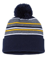 Sportsman 12" Striped Pom - Pom Cuffed Beanie - Sportsman SP60 Black/ White/ Grey/ Red One Size Beanies