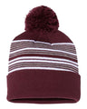 Sportsman 12" Striped Pom - Pom Cuffed Beanie - Sportsman SP60 Maroon/ White/ Grey One Size Beanies