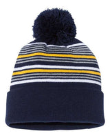 Sportsman 12" Striped Pom - Pom Cuffed Beanie - Sportsman SP60 Navy/ White/ Grey/ Gold One Size Beanies
