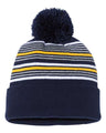 Sportsman 12" Striped Pom - Pom Cuffed Beanie - Sportsman SP60 Navy/ White/ Grey/ Gold One Size Beanies