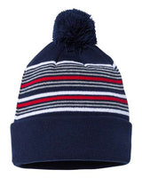 Sportsman 12" Striped Pom - Pom Cuffed Beanie - Sportsman SP60 Navy/ White/ Grey/ Red One Size Beanies