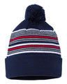 Sportsman 12" Striped Pom - Pom Cuffed Beanie - Sportsman SP60 Navy/ White/ Grey/ Red One Size Beanies