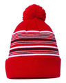 Sportsman 12" Striped Pom - Pom Cuffed Beanie - Sportsman SP60 Red/ White/ Grey/ Black One Size Beanies