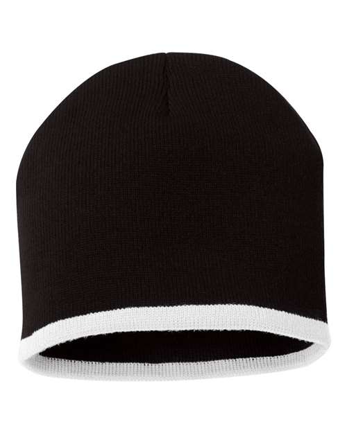 Sportsman 8" Bottom - Striped Beanie - Sportsman SP09 Black/ White One Size Beanies