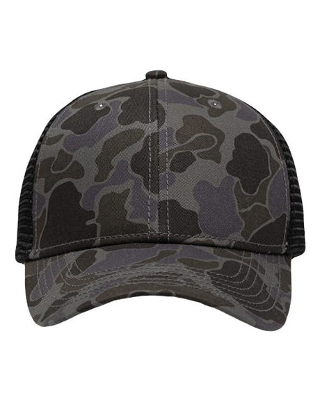 Sportsman Traditional Lo - Pro Mesh Back Trucker Fit Cap - Sportsman SP1450 Chino Black Duck Camo/ Black Adjustable Hats