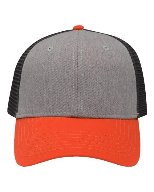 Sportsman Traditional Lo - Pro Mesh Back Trucker Fit Cap - Sportsman SP1450 Heather Grey/ Charcoal/ Orange Adjustable Hats