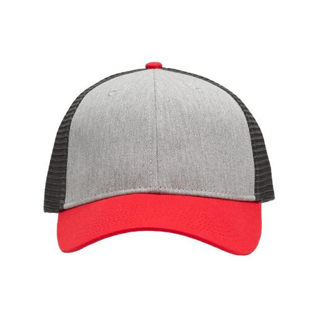 Sportsman Traditional Lo - Pro Mesh Back Trucker Fit Cap - Sportsman SP1450 Heather Grey/ Charcoal/ Red Adjustable Hats