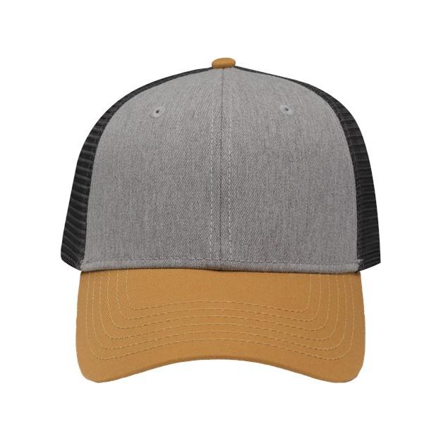 Sportsman Traditional Lo - Pro Mesh Back Trucker Fit Cap - Sportsman SP1450 Heather Grey/ Charcoal/ Vegas Gold Adjustable Hats