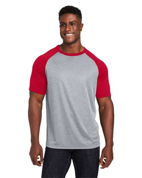 Team 365 Unisex Zone Colorblock Raglan T-Shirt - Team 365 TT62 Athletic Heather/ Sport Red XS