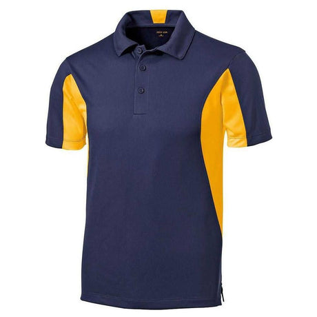 Men's Side Blocked Micropique Sport-Wick Polo - True Navy/ Gold Polos/Knits DRI-EQUIP True Navy/ Gold Small