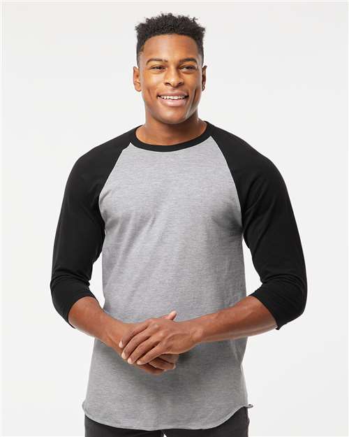 Tultex Unisex Fine Jersey Raglan T-Shirt - Heather Grey/ Black - Tultex 245 Heather Grey/ Black XS Short Sleeve T-Shirts