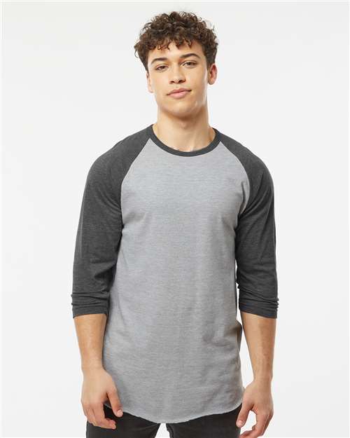 Tultex Unisex Fine Jersey Raglan T-Shirt - Heather Grey/ Heather Charcoal - Tultex 245 Heather Grey/ Heather Charcoal XS Short Sleeve T-Shirts