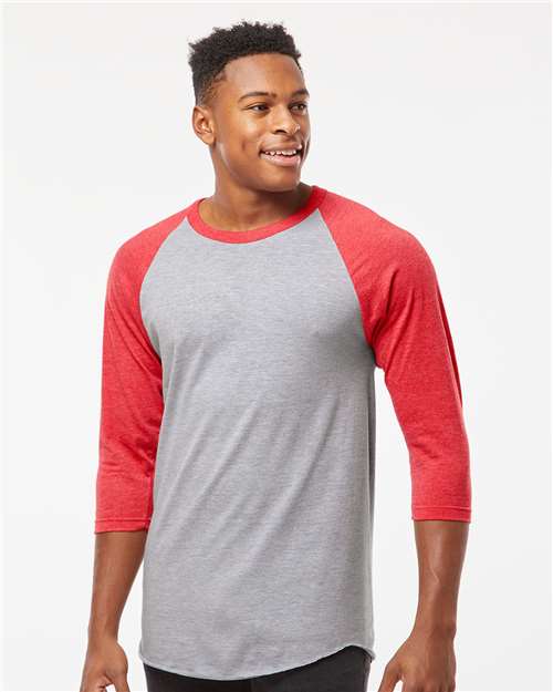 Tultex Unisex Fine Jersey Raglan T-Shirt - Heather Grey/ Heather Red - Tultex 245 Heather Grey/ Heather Red XS Short Sleeve T-Shirts