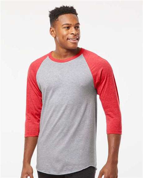 Tultex Unisex Fine Jersey Raglan T-Shirt - Heather Grey/ Heather Red - Tultex 245 Heather Grey/ Heather Red XS Short Sleeve T-Shirts
