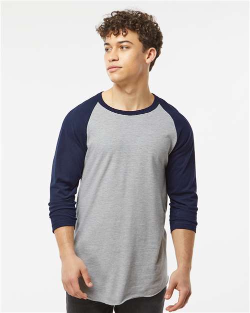 Tultex Unisex Fine Jersey Raglan T-Shirt - Heather Grey/ Navy - Tultex 245 Heather Grey/ Navy XS Short Sleeve T-Shirts