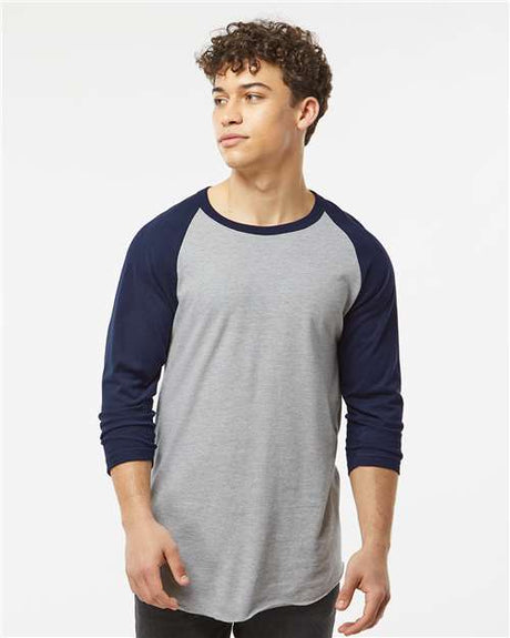 Tultex Unisex Fine Jersey Raglan T-Shirt - Heather Grey/ Navy - Tultex 245 Heather Grey/ Navy XS Short Sleeve T-Shirts