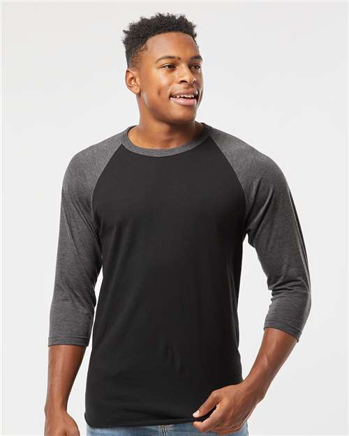 Tultex Unisex Fine Jersey Raglan T-Shirt - Tultex 245 Black/ Heather Charcoal XS Short Sleeve T-Shirts