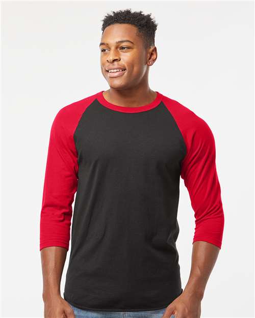 Tultex Unisex Fine Jersey Raglan T-Shirt - Tultex 245 Black/ Red XS Short Sleeve T-Shirts