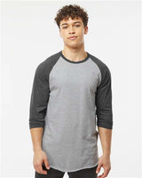 Tultex Unisex Fine Jersey Raglan T-Shirt - Tultex 245 Heather Grey/ Heather Charcoal XS Short Sleeve T-Shirts