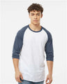 Tultex Unisex Fine Jersey Raglan T-Shirt - Tultex 245 White/ Heather Denim XS Short Sleeve T-Shirts