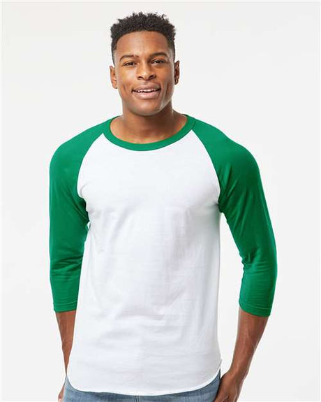 Tultex Unisex Fine Jersey Raglan T-Shirt - Tultex 245 White/ Kelly XS Short Sleeve T-Shirts